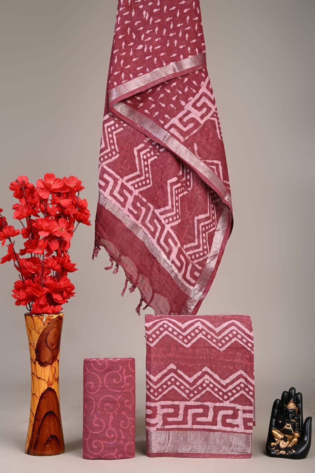Hand Block Printed Lilen Suit With Linen Dupatta Suit Sets