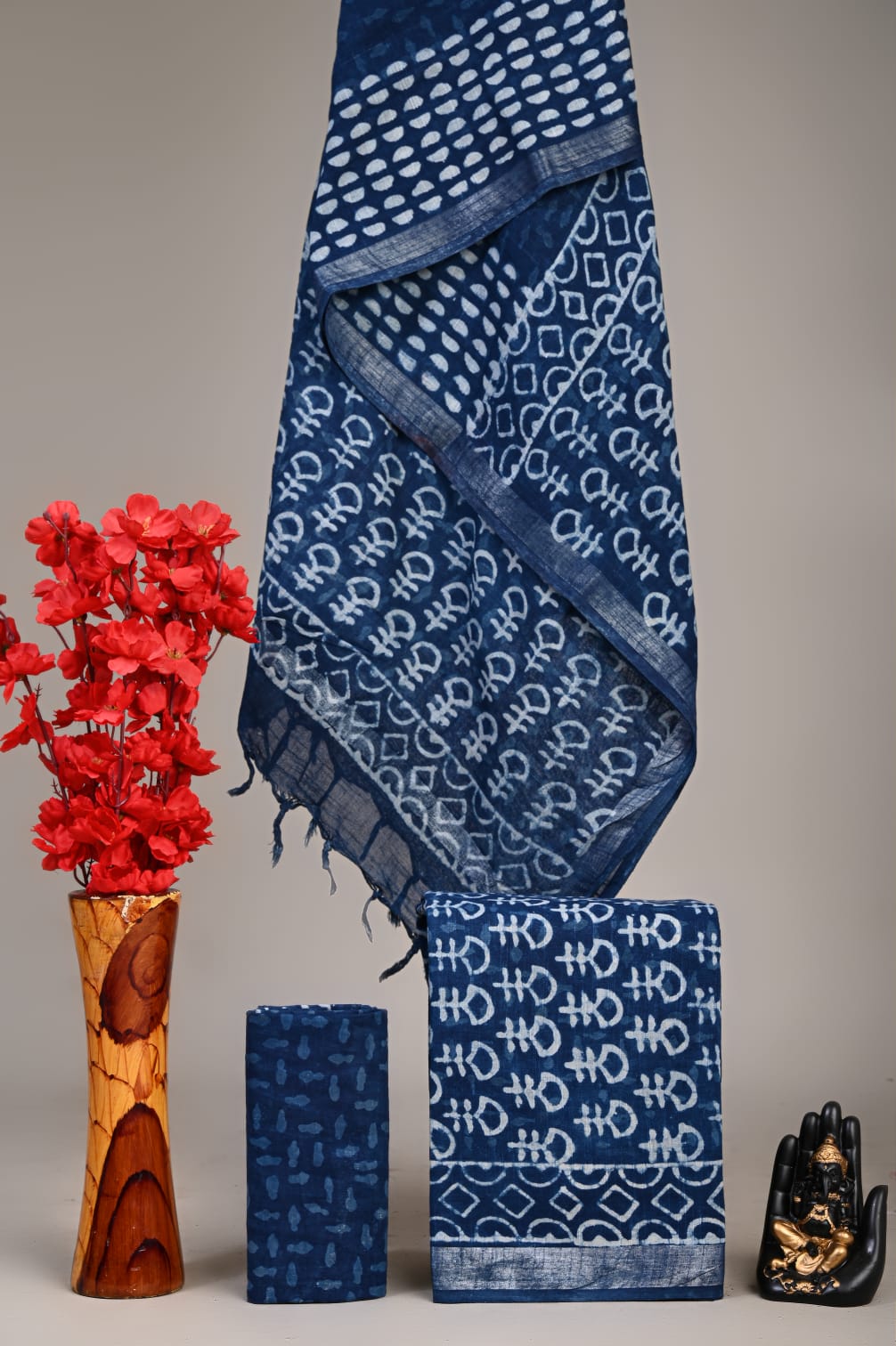 Hand Block Printed Lilen Suit With Linen Dupatta Suit Sets