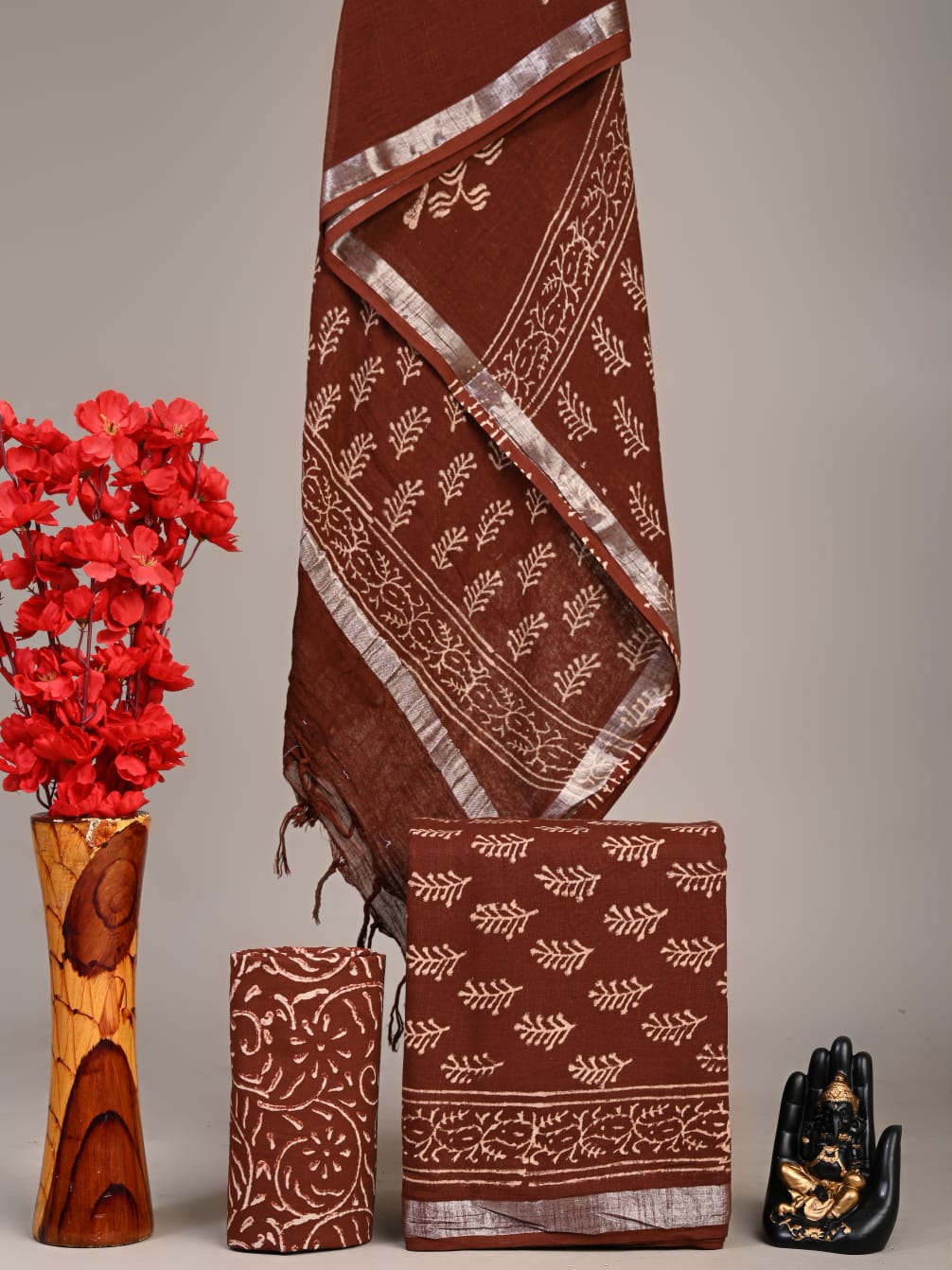 Hand Block Printed Lilen Suit With Linen Dupatta Suit Sets