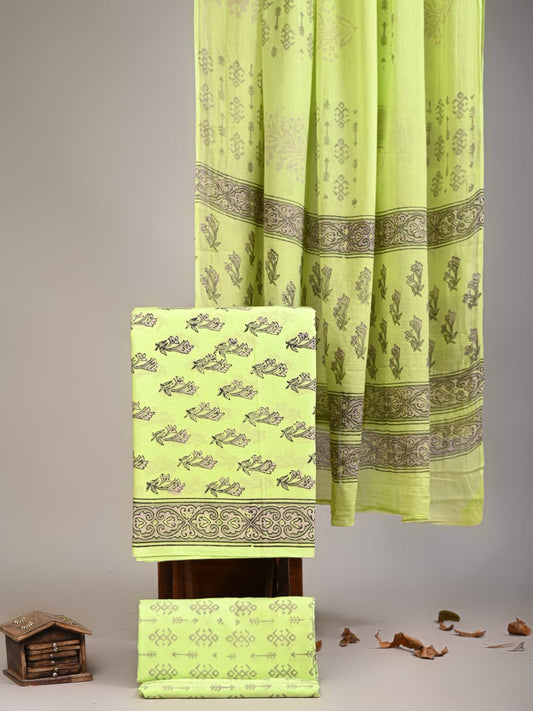 Classic Hand Block Printed Cotton Suit With Cotton Dupatta (BBMU01)