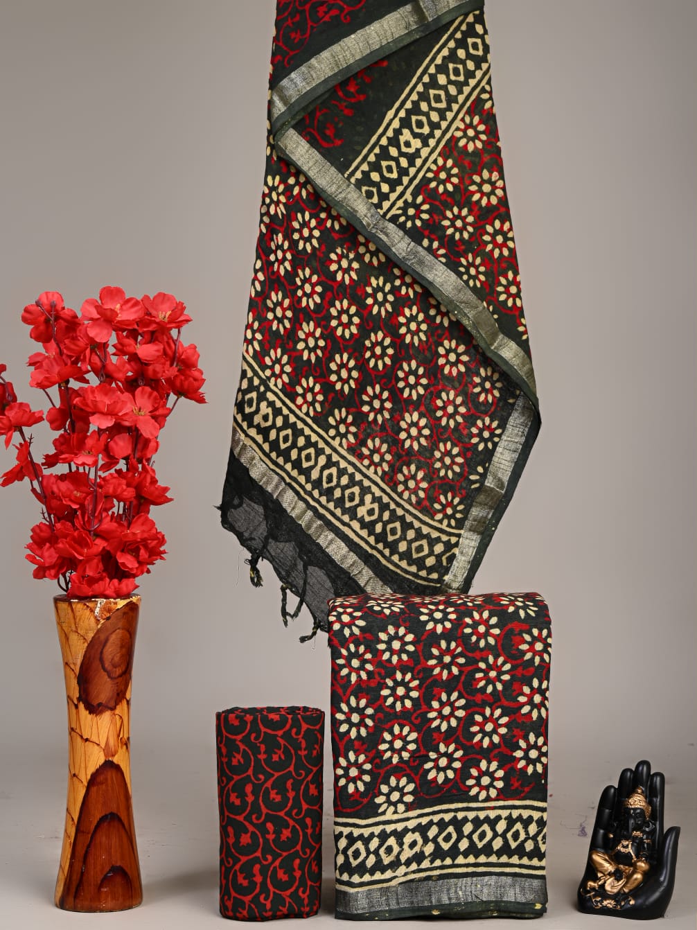 Hand Block Printed Lilen Suit With Linen Dupatta Suit Sets