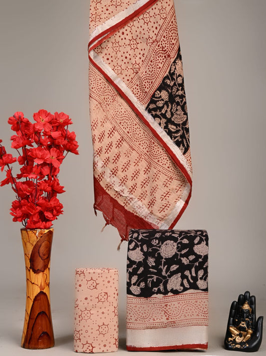Hand Block Printed Lilen Suit With Linen Dupatta Suit Sets