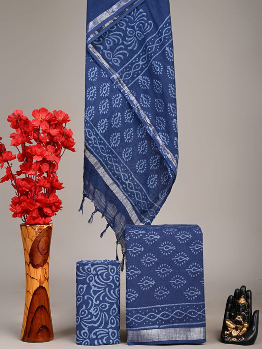 Hand Block Printed Lilen Suit With Linen Dupatta Suit Sets