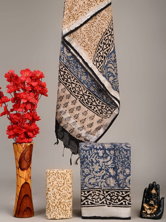 Hand Block Printed Lilen Suit With Linen Dupatta Suit Sets