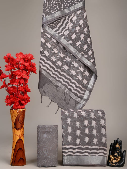 Hand Block Printed Lilen Suit With Linen Dupatta Suit Sets