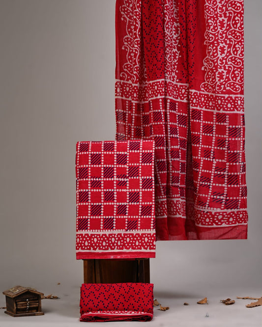 Premium Hand Block Printed Cotton Suit With Cotton Dupatta(BBMU22)