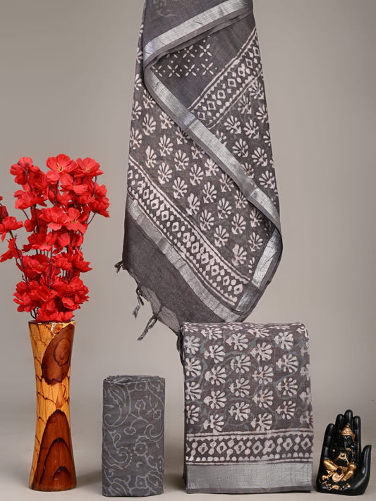 Hand Block Printed Lilen Suit With Linen Dupatta Suit Sets