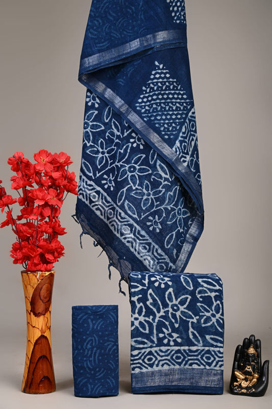 Hand Block Printed Lilen Suit With Linen Dupatta Suit Sets