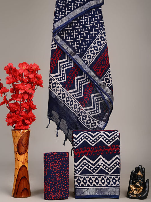 Hand Block Printed Lilen Suit With Linen Dupatta Suit Sets