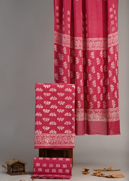 Premium Hand Block Printed Cotton Suit With Cotton Dupatta(BBMU27)