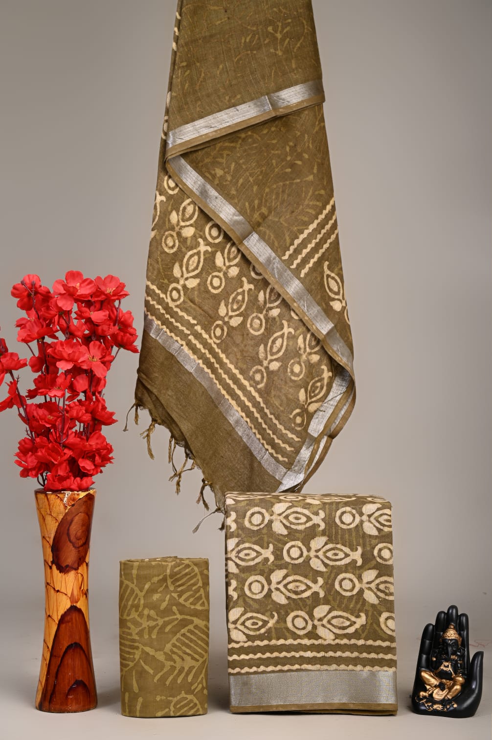 Hand Block Printed Lilen Suit With Linen Dupatta Suit Sets
