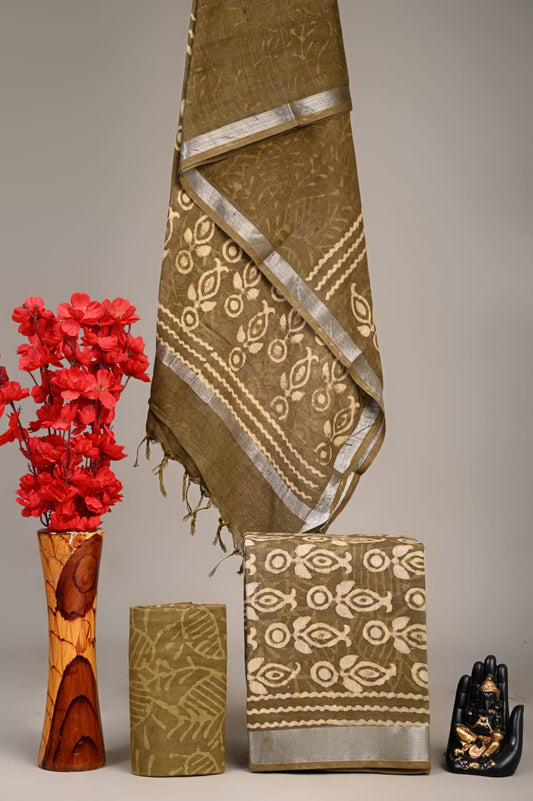 Hand Block Printed Lilen Suit With Linen Dupatta Suit Sets