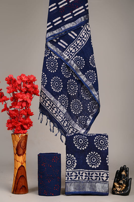 Hand Block Printed Lilen Suit With Linen Dupatta Suit Sets