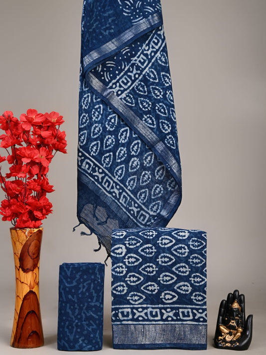 Hand Block Printed Lilen Suit With Linen Dupatta Suit Sets