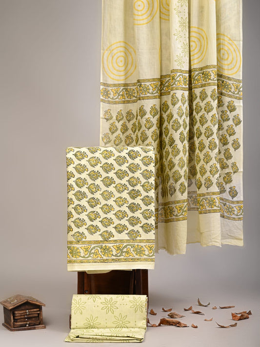 Premium Hand Block Printed Cotton Suit With Cotton Dupatta
