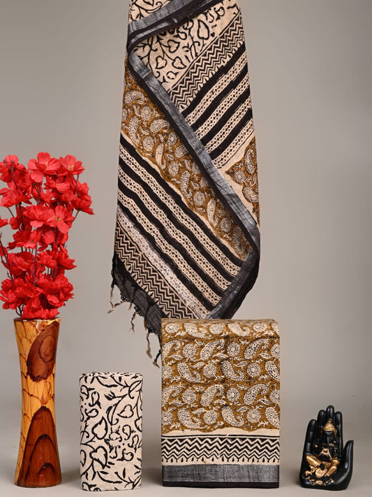 Hand Block Printed Lilen Suit With Linen Dupatta Suit Sets