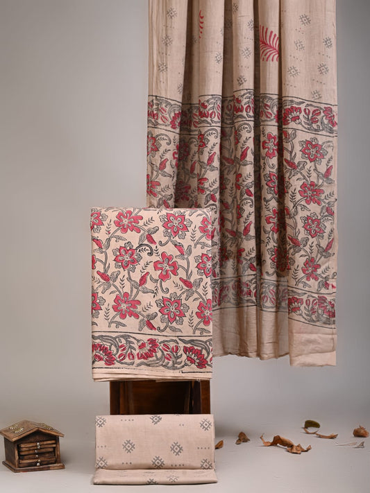 Premium Hand Block Printed Cotton Suit With Cotton Dupatta
