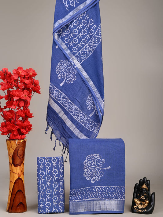 Hand Block Printed Lilen Suit With Linen Dupatta Suit Sets