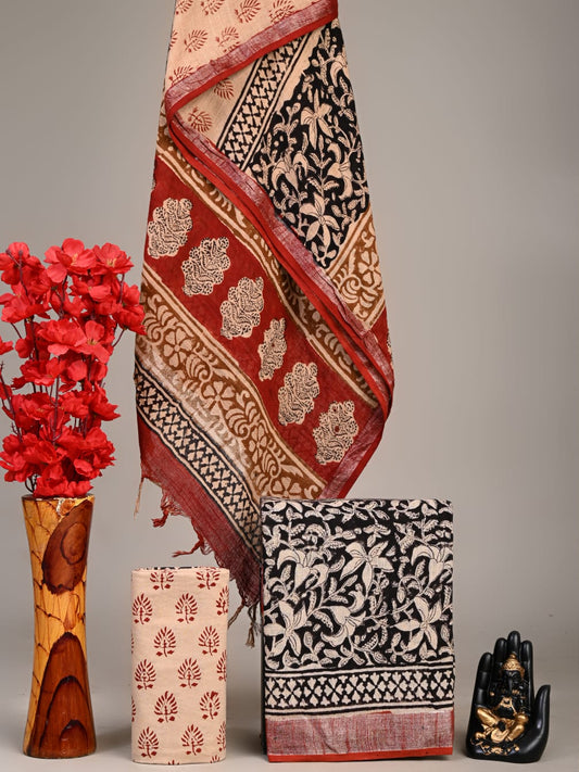Hand Block Printed Lilen Suit With Linen Dupatta Suit Sets