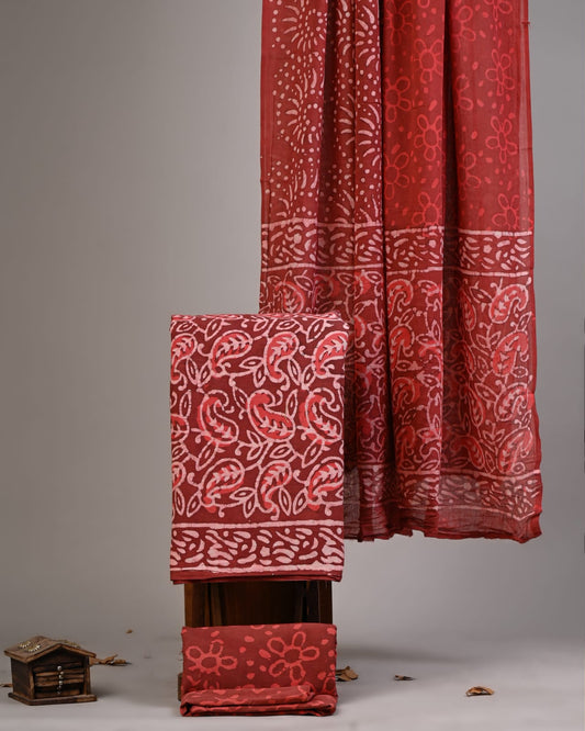 Premium Hand Block Printed Cotton Suit With Cotton Dupatta