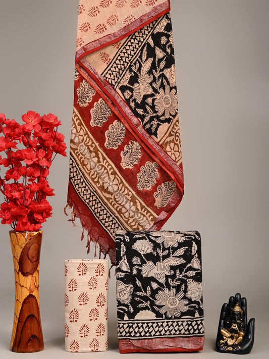 Hand Block Printed Lilen Suit With Linen Dupatta Suit Sets