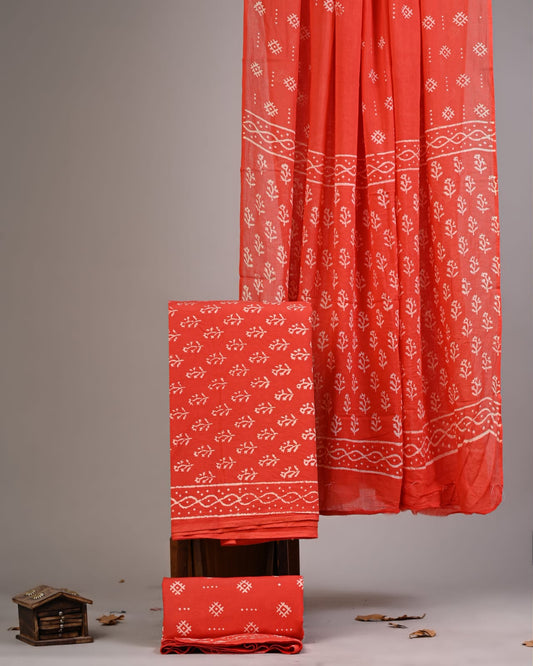 Premium Hand Block Printed Cotton Suit With Cotton Dupatta