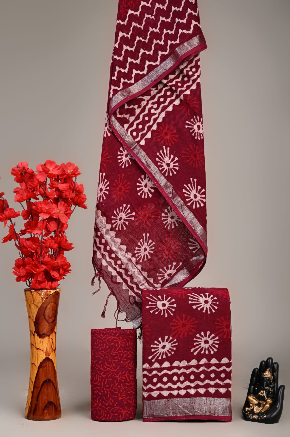 Hand Block Printed Lilen Suit With Linen Dupatta Suit Sets