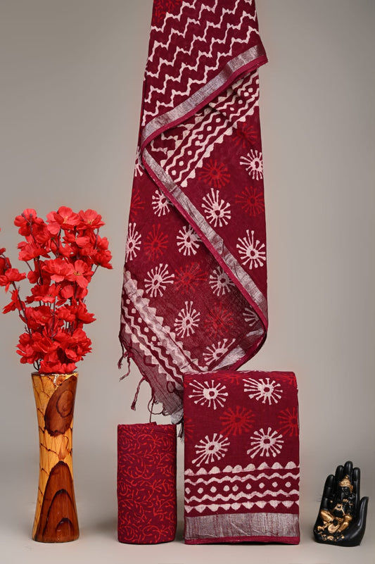 Hand Block Printed Lilen Suit With Linen Dupatta Suit Sets