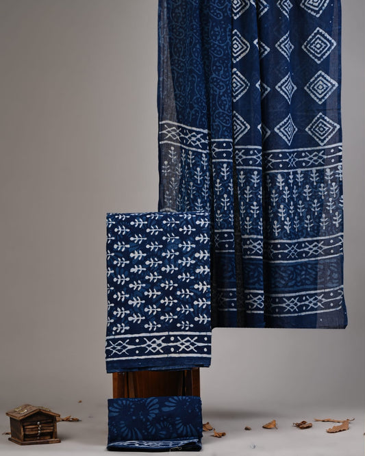 Premium Hand Block Printed Cotton Suit With Cotton Dupatta