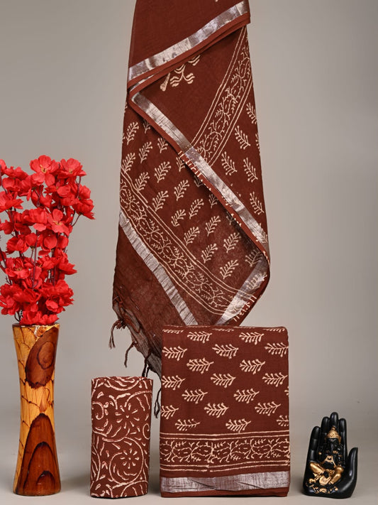 Hand Block Printed Lilen Suit With Linen Dupatta Suit Sets