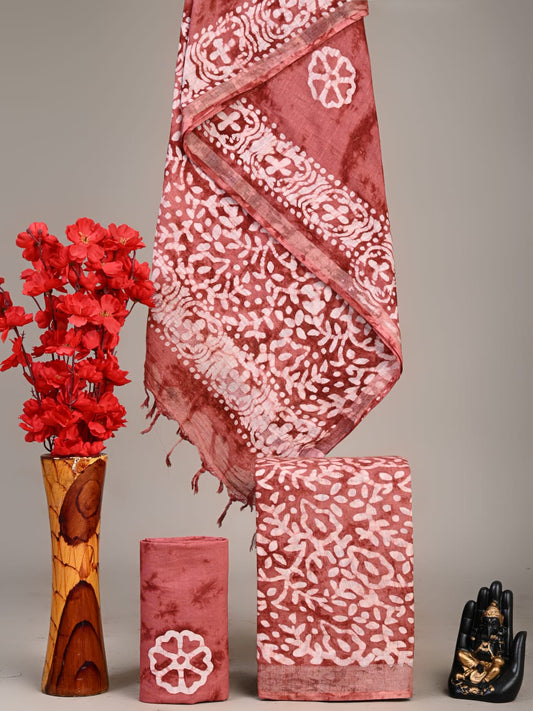Hand Block Printed Lilen Suit With Linen Dupatta Suit Sets