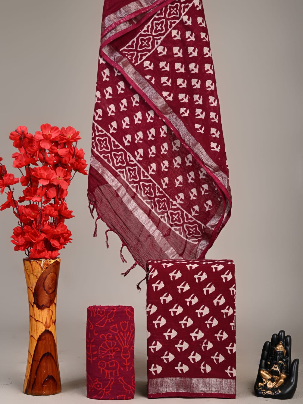 Hand Block Printed Lilen Suit With Linen Dupatta Suit Sets