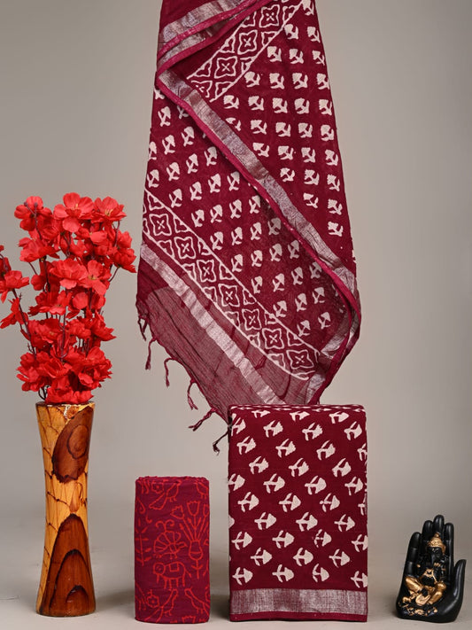 Hand Block Printed Lilen Suit With Linen Dupatta Suit Sets