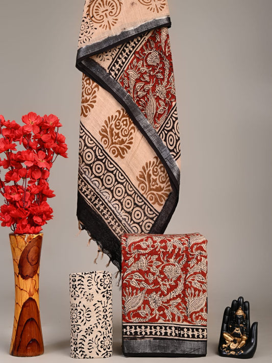 Hand Block Printed Lilen Suit With Linen Dupatta Suit Sets