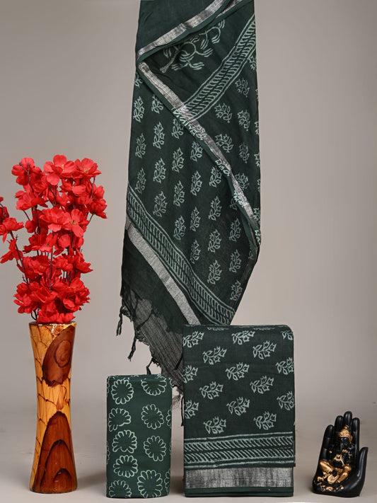 Hand Block Printed Lilen Suit With Linen Dupatta Suit Sets