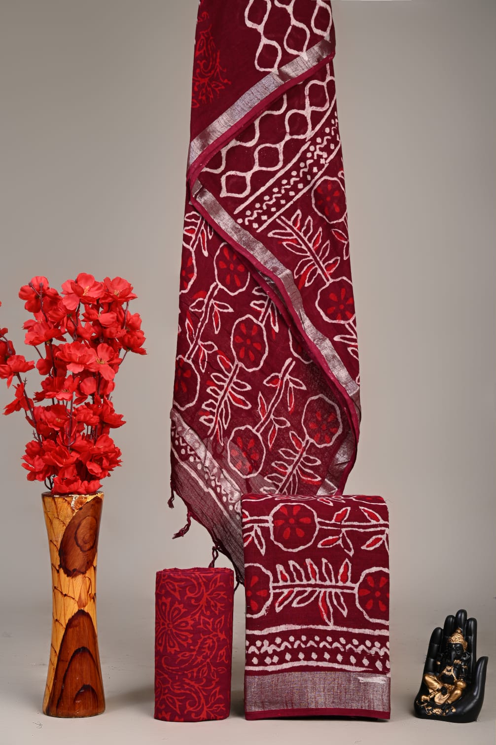 Hand Block Printed Lilen Suit With Linen Dupatta Suit Sets