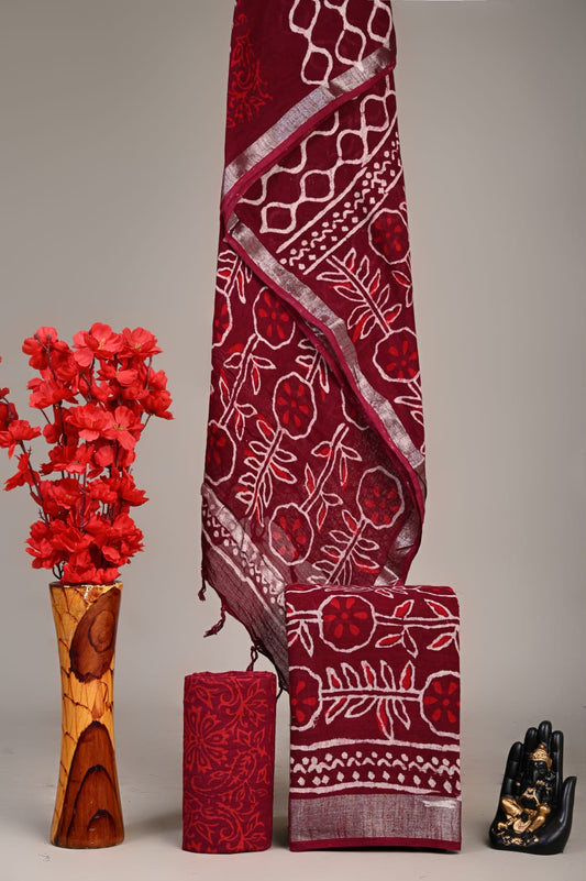 Hand Block Printed Lilen Suit With Linen Dupatta Suit Sets