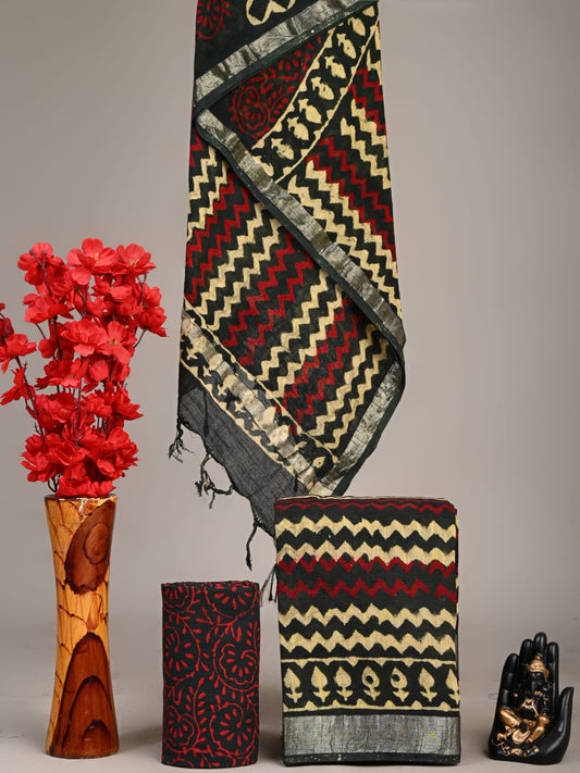 Hand Block Printed Lilen Suit With Linen Dupatta Suit Sets
