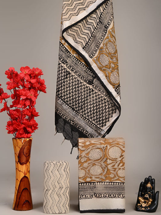 Hand Block Printed Lilen Suit With Linen Dupatta Suit Sets